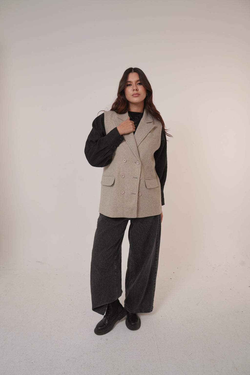 Wool Sleeveless Pocket long Vest