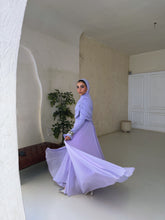 Load image into Gallery viewer, Amwaj gown with shoulder drappes in Lilac with chest cover
