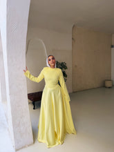 Load image into Gallery viewer, Satin half and half A-line dress in butter yellow
