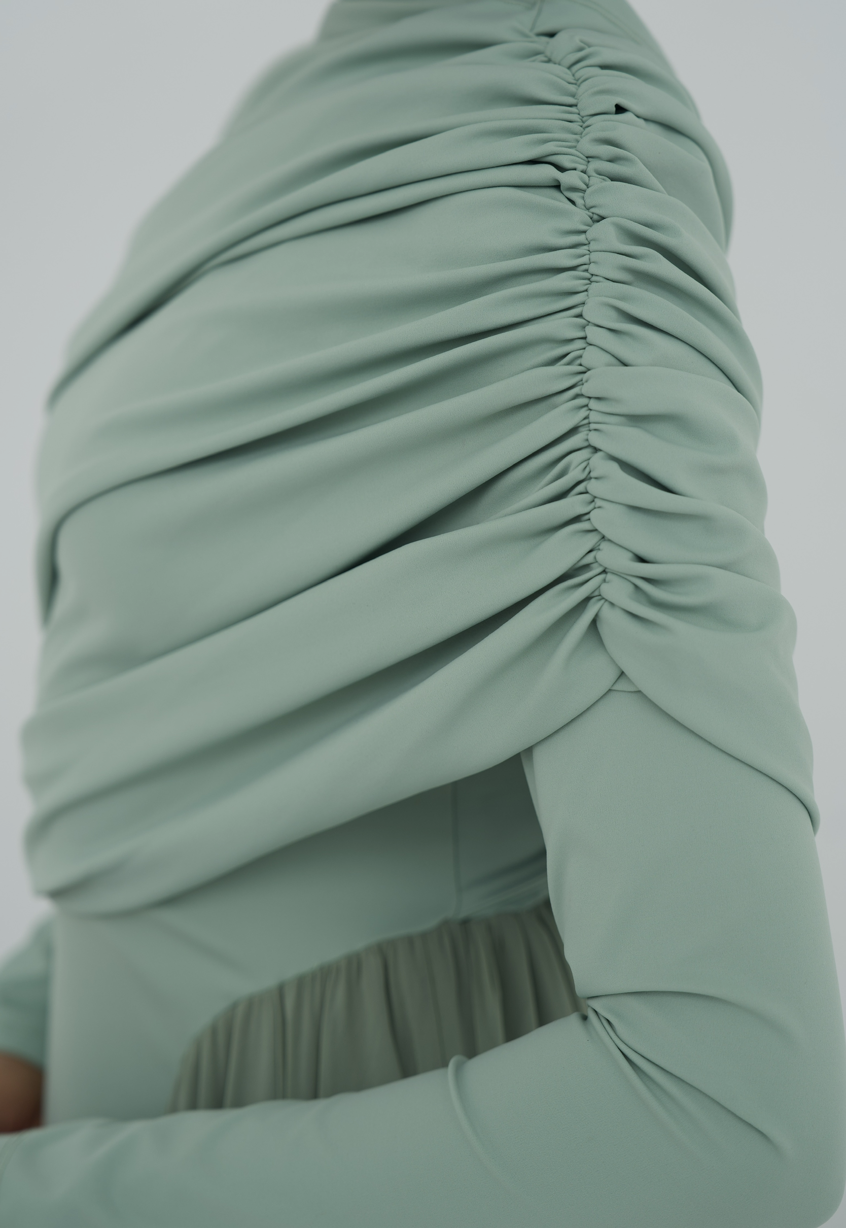 Amwaj gown with shoulder drappes in Mint with chest cover