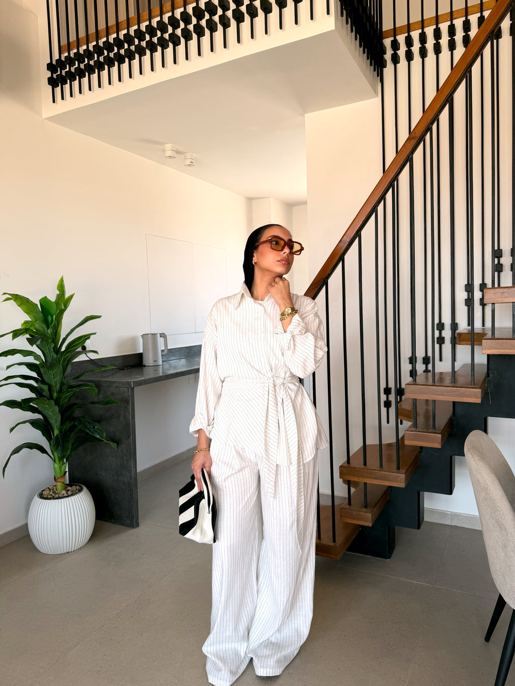 Pinstripe linen wrap Set