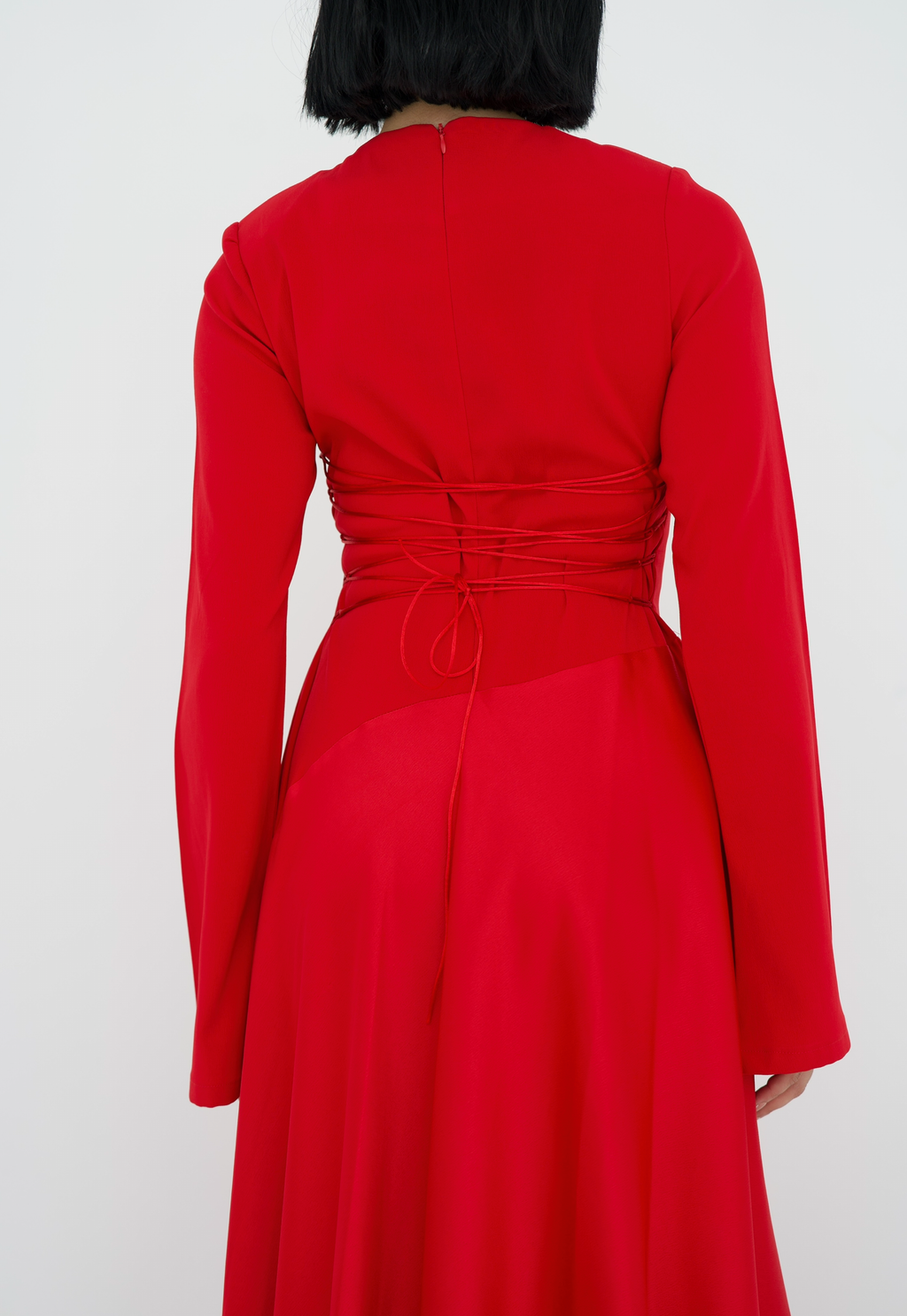 Satin half and half A-Line Dress in Red