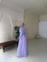 Load image into Gallery viewer, Amwaj gown with shoulder drappes in Lilac with chest cover

