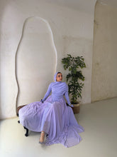 Load image into Gallery viewer, Amwaj gown with shoulder drappes in Lilac with chest cover
