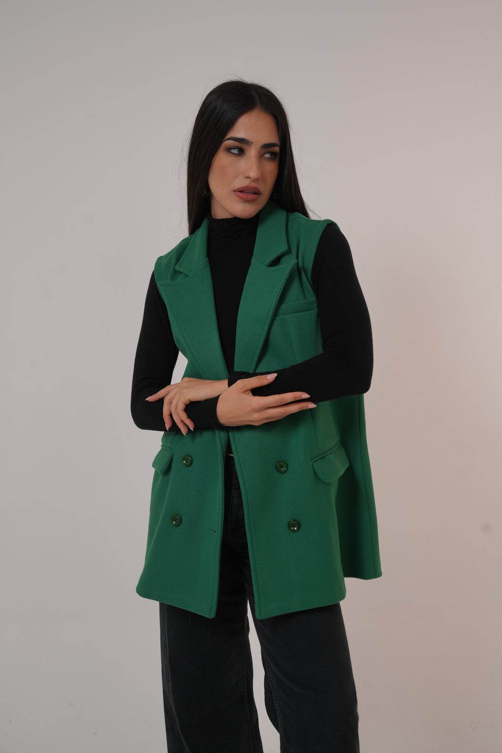 Wool Sleeveless Pocket long Vest