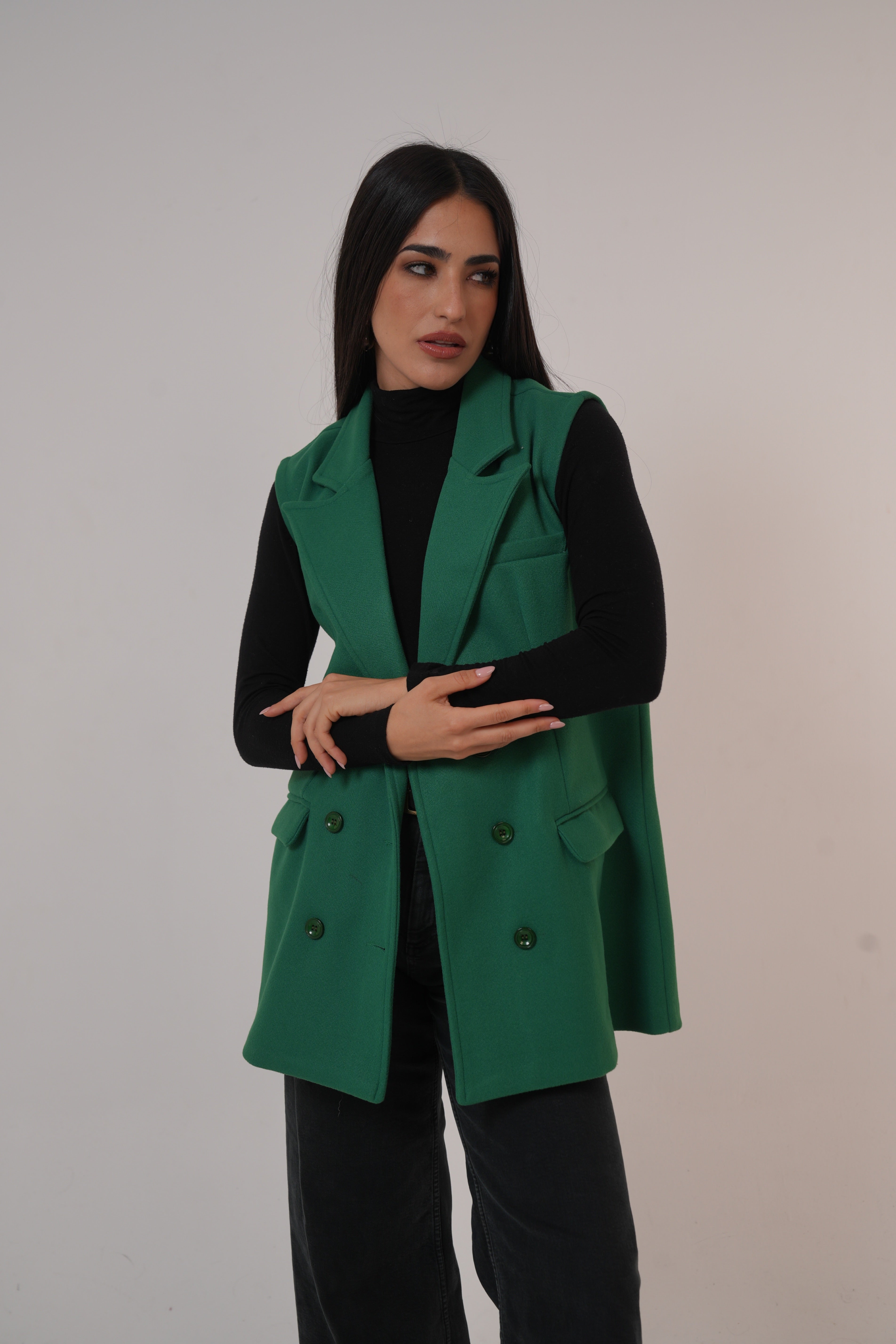 Wool Sleeveless Pocket long Vest