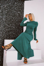 Load image into Gallery viewer, Rouched Side Long Sleeve Dress in Green
