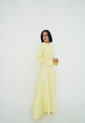 Satin half and half A-line dress in butter yellow