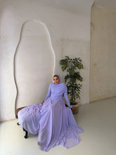 Load image into Gallery viewer, Amwaj gown with shoulder drappes in Lilac with chest cover
