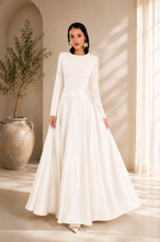 Load image into Gallery viewer, Satin half and half A-line dress in offwhite
