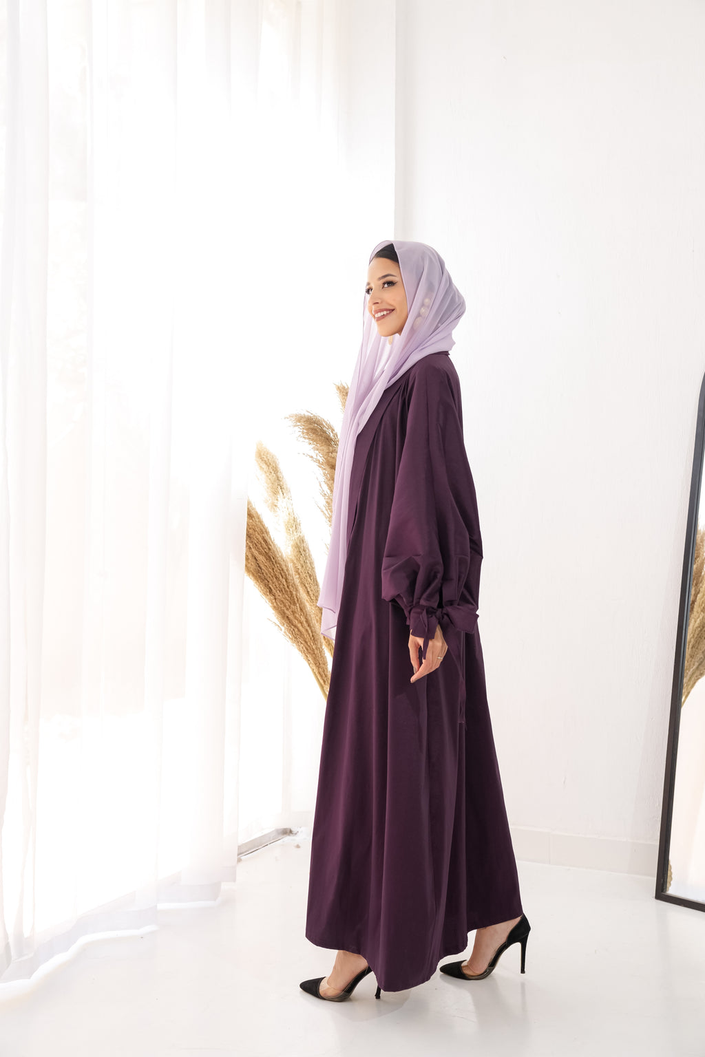 Puffed sleeves kaftan in purple