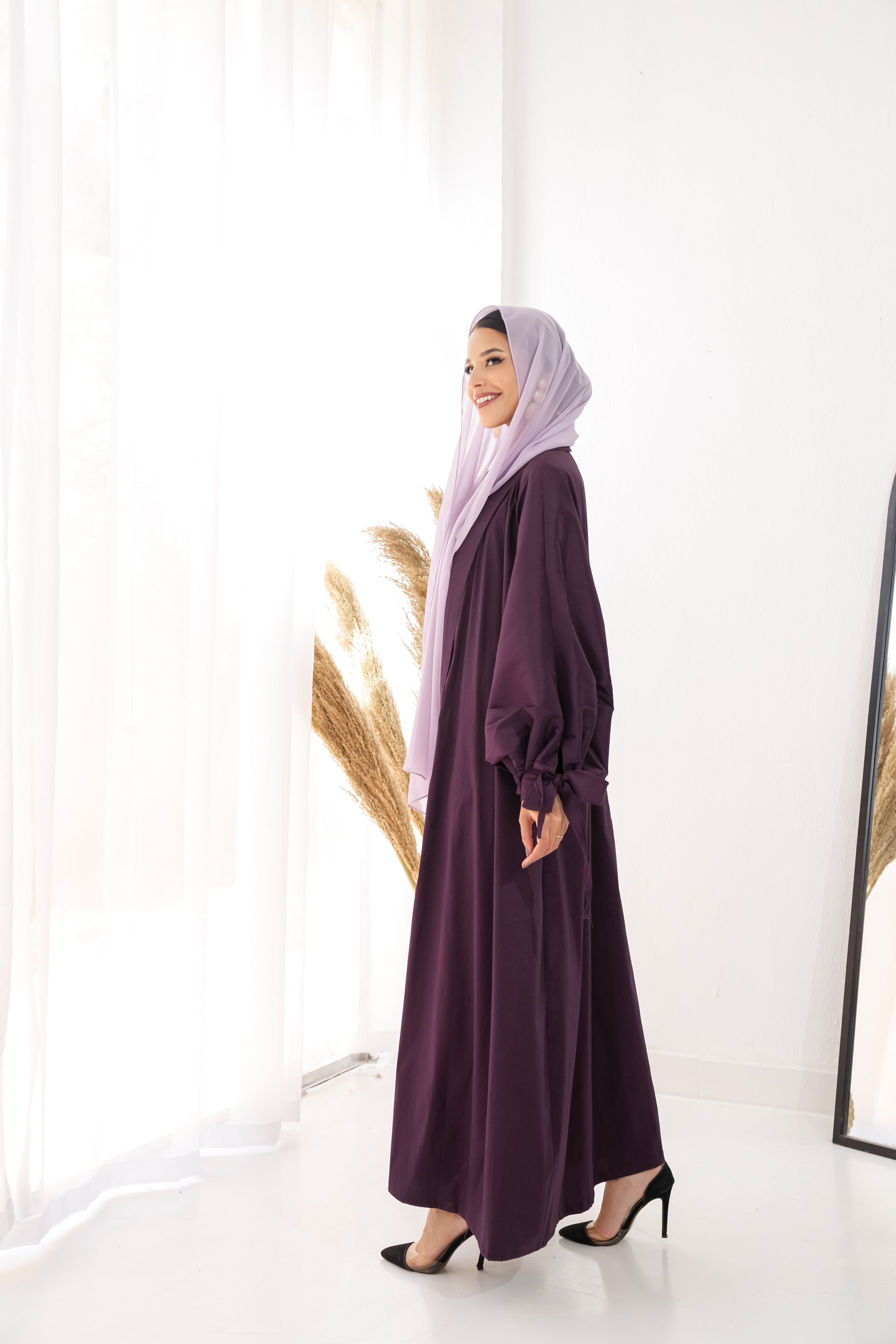 Puffed sleeves kaftan in purple