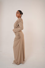 Load image into Gallery viewer, One-Side Draped Maxi Dress with Chest Cover in Beige
