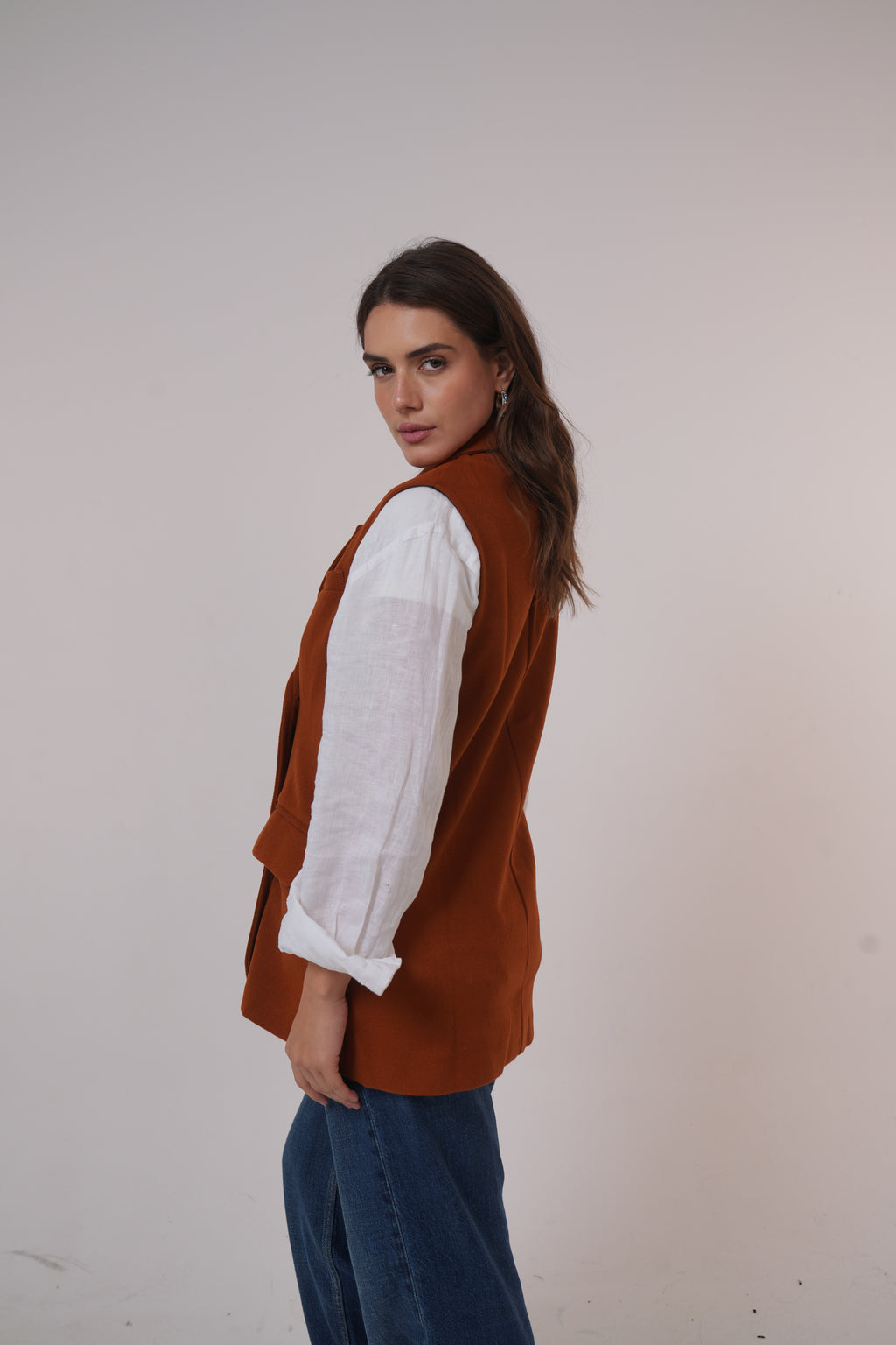 Wool Sleeveless Pocket long Vest