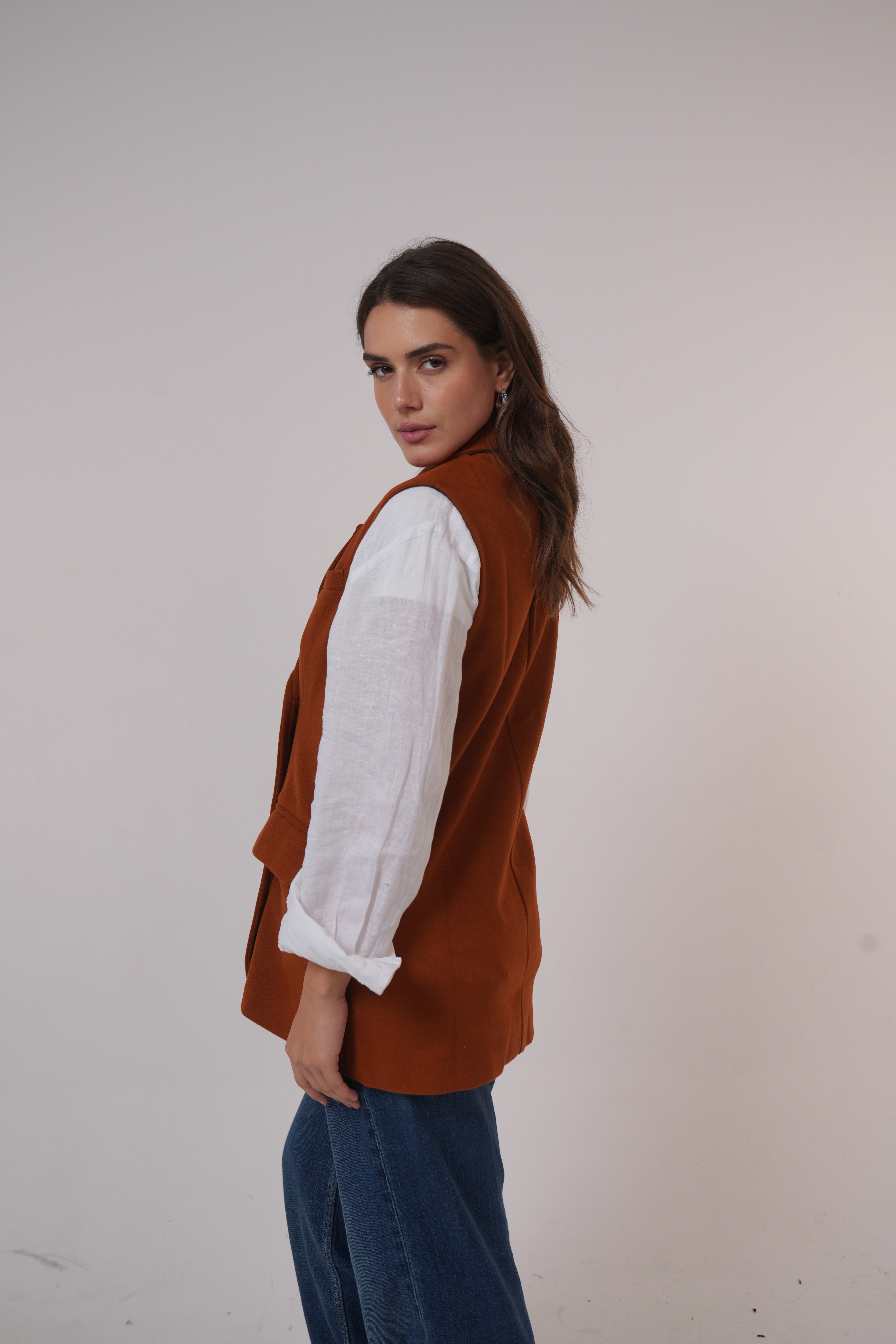 Wool Sleeveless Pocket long Vest