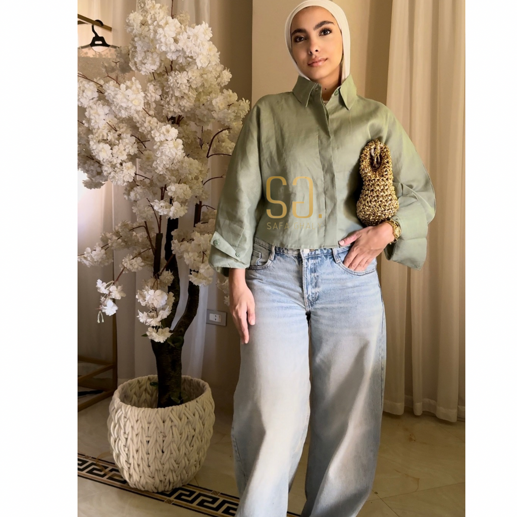 Pure linen cropped oversized shirt