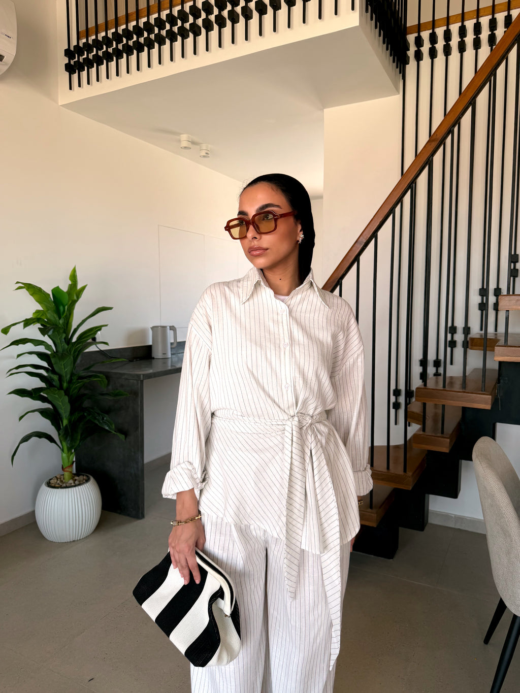 Pinstripe linen wrap Set