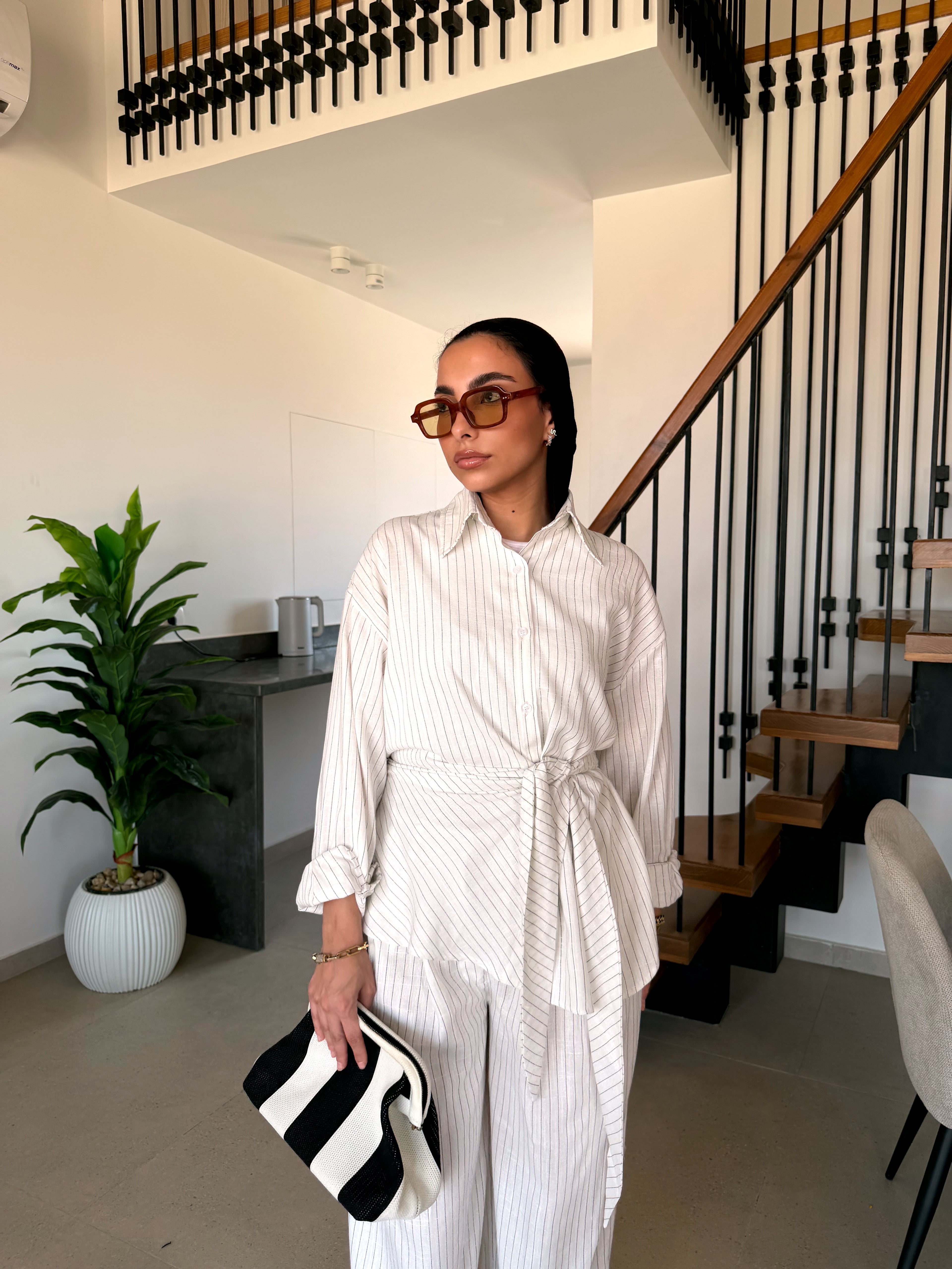 Pinstripe linen wrap Set