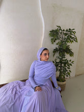 Load image into Gallery viewer, Amwaj gown with shoulder drappes in Lilac with chest cover

