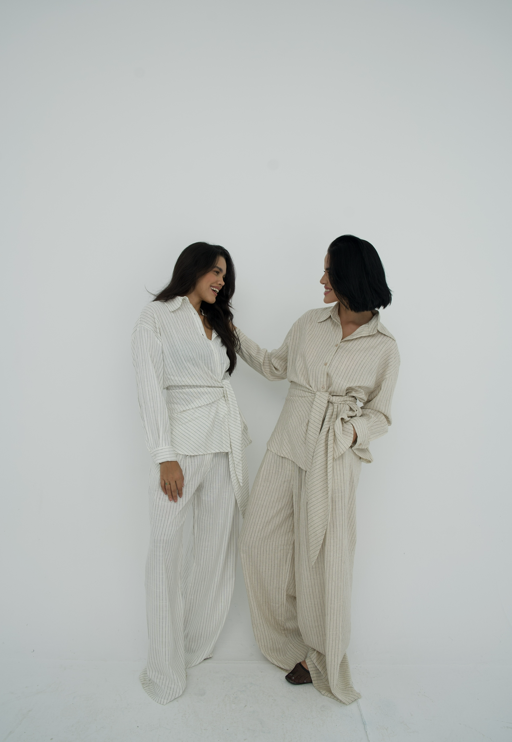 Pinstripe linen wrap Set