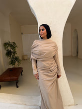 Load image into Gallery viewer, One-Side Draped Maxi Dress with Chest Cover in Beige
