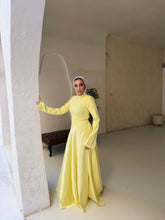 Load image into Gallery viewer, Satin half and half A-line dress in butter yellow
