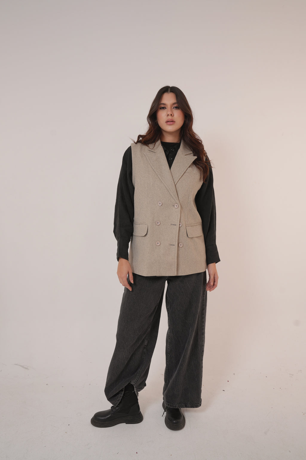 Wool Sleeveless Pocket long Vest
