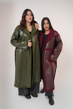 Load image into Gallery viewer, Premium Fur Leather - long coat in burgundy
