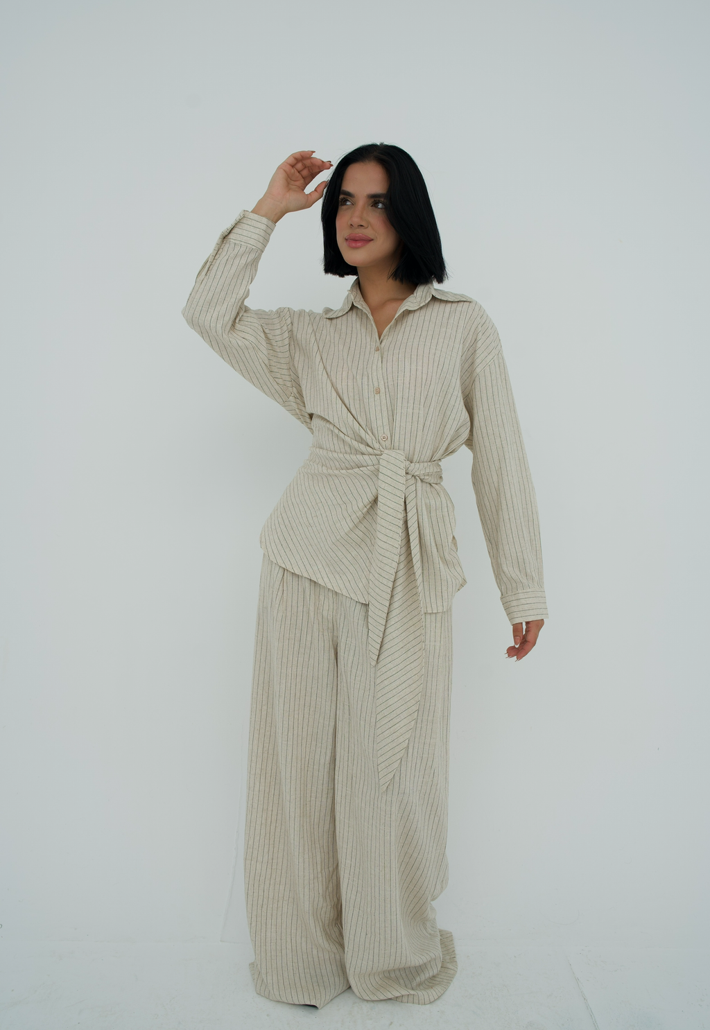 Pinstripe linen wrap Set