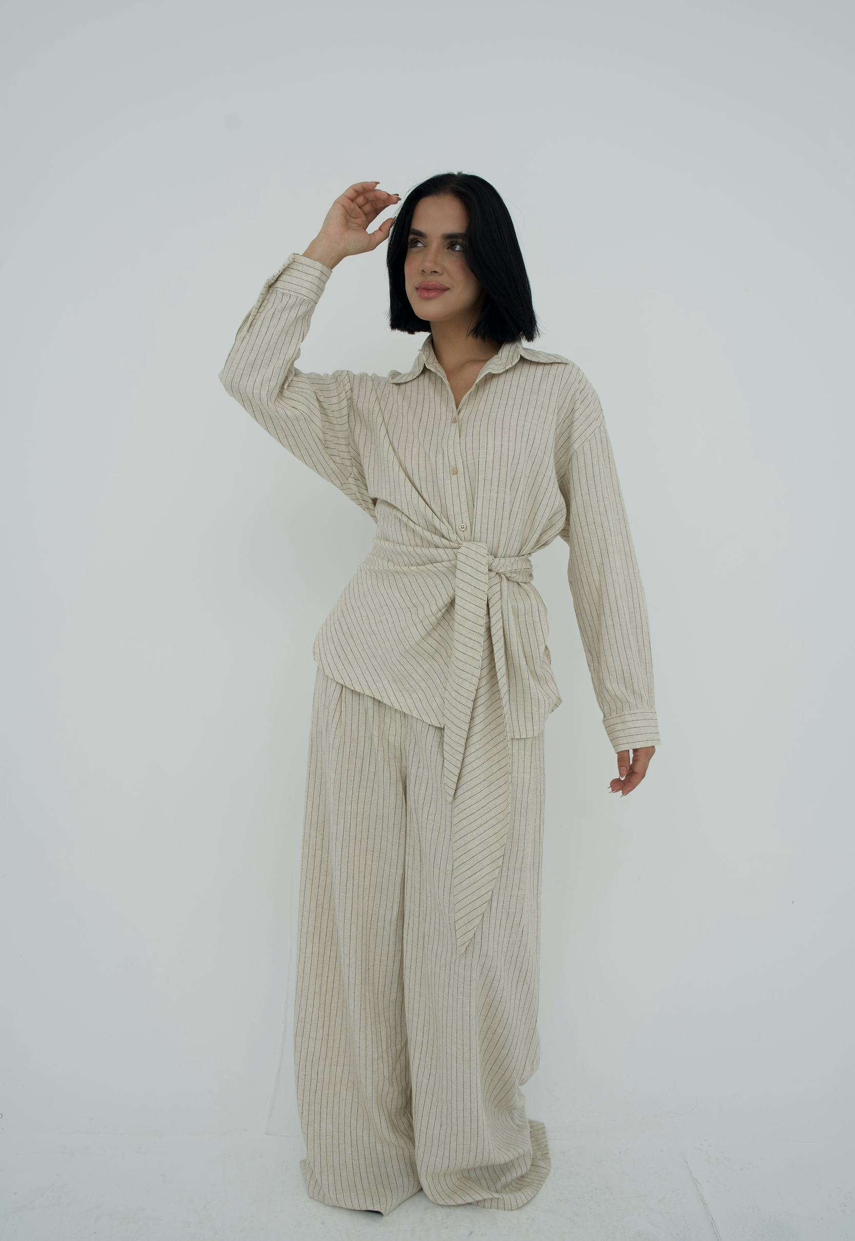Pinstripe linen wrap Set