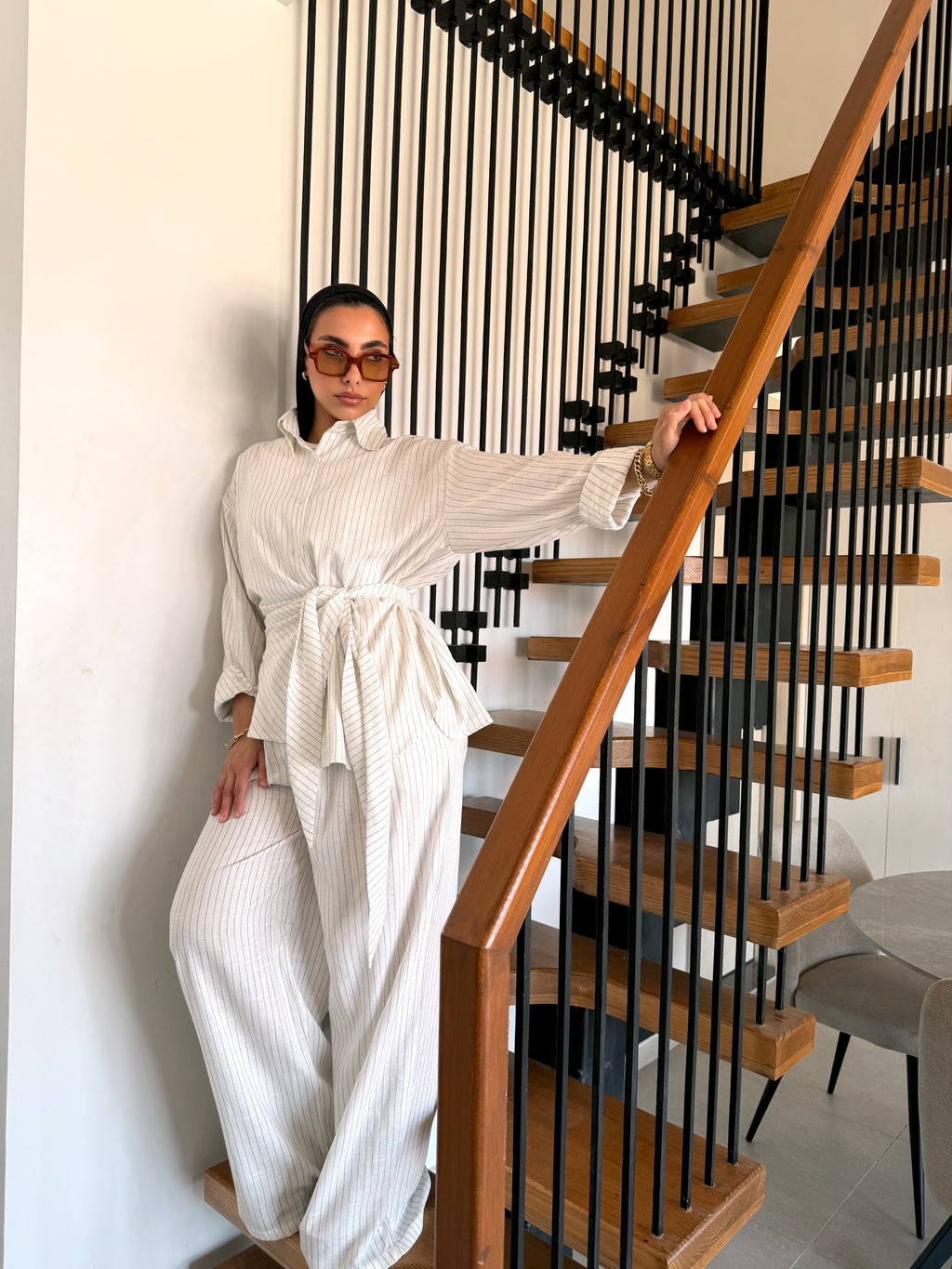 Pinstripe linen wrap Set