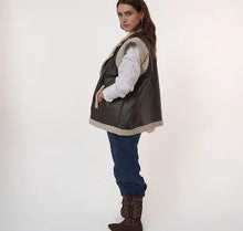 Load image into Gallery viewer, Fur-Lined Leather Vest in brown
