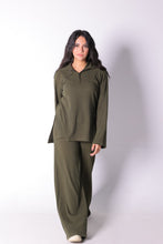 Load image into Gallery viewer, Half Zipper Sweater Top and Wide Leg Pants  Set in Olive
