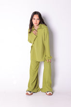 Load image into Gallery viewer, Half Zipper Sweater Top and Wide Leg Pants Set in Lime Green

