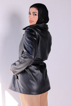 Load image into Gallery viewer, Faux Leather Coat in black
