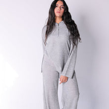 Load image into Gallery viewer, Half Zipper Sweater Top and Wide Leg Pants Set in Grey
