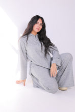 Load image into Gallery viewer, Half Zipper Sweater Top and Wide Leg Pants Set in Grey
