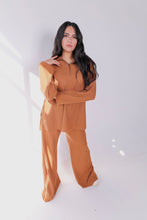 Load image into Gallery viewer, Half Zipper Sweater Top and Wide Leg Pants Set in Camel
