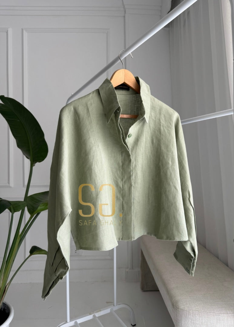 Pure linen cropped oversized shirt