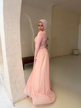 Load image into Gallery viewer, Amwaj gown with shoulder drapes in Pink with chest cover
