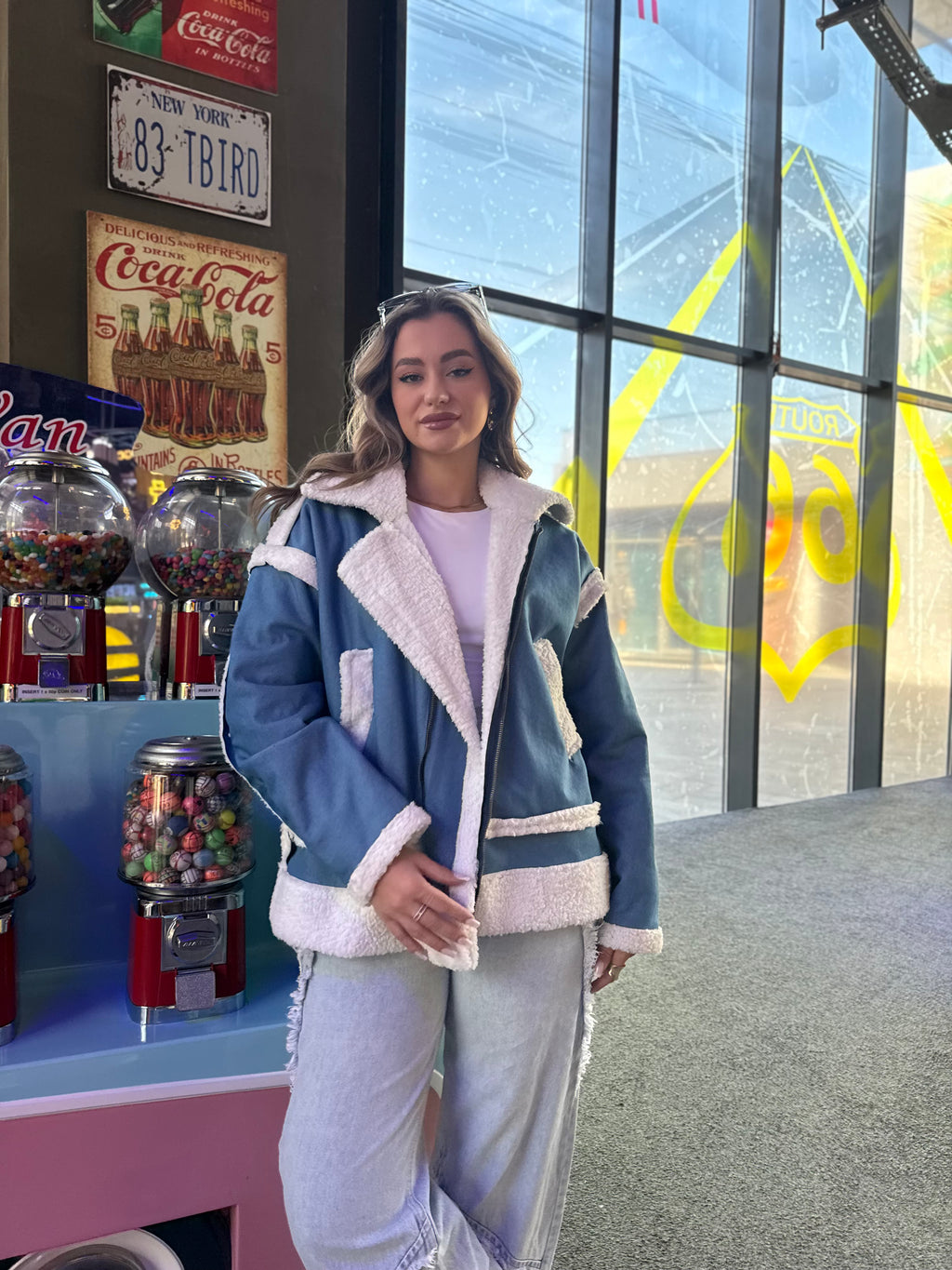 Denim fur jacket