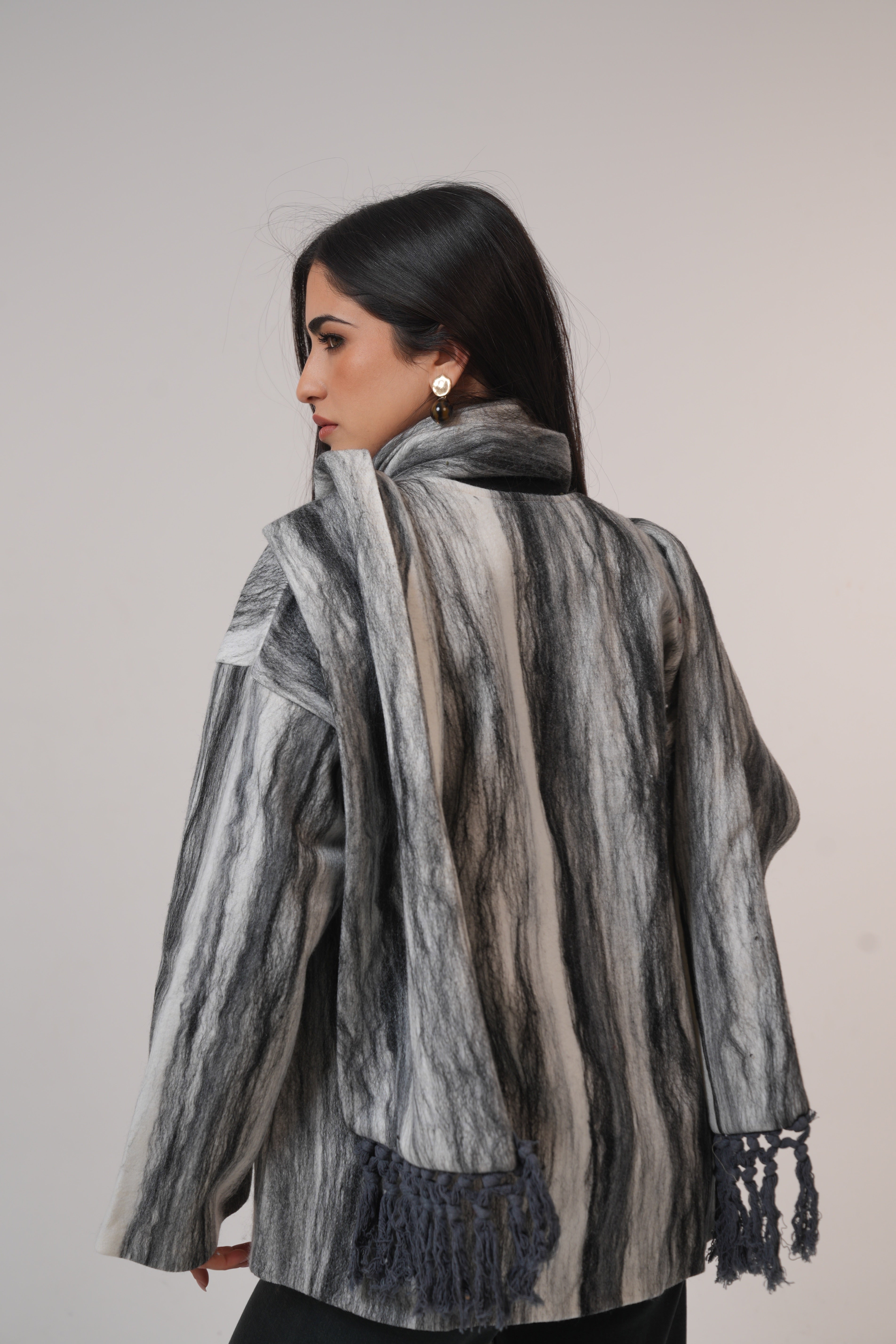 Pure wool jacket with Shawl Black and White