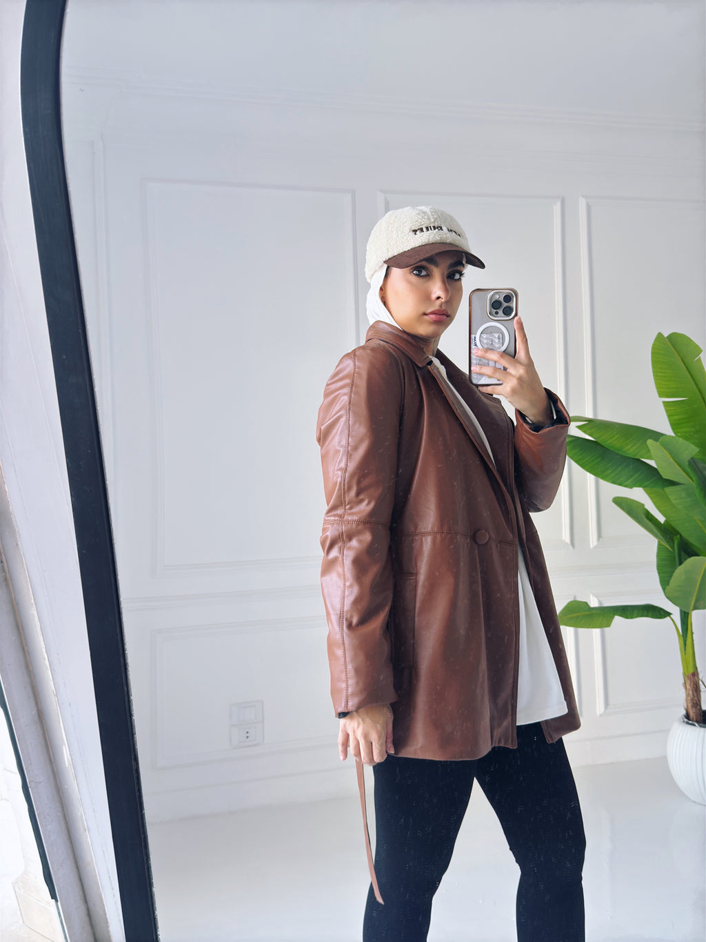 Faux Leather Coat in Camel