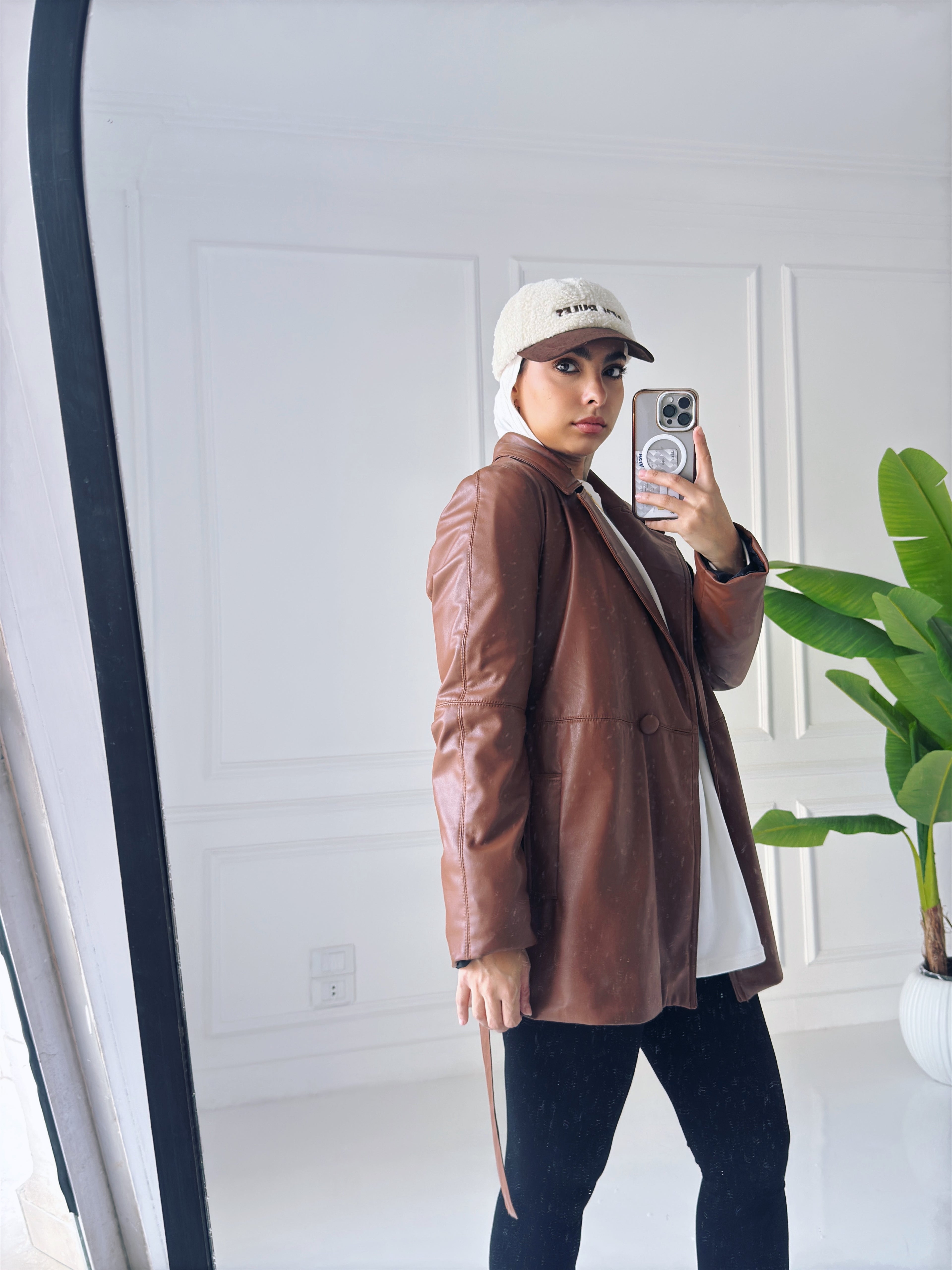 Faux Leather Coat in Camel
