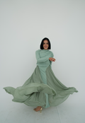 Amwaj gown with shoulder drappes in Mint with chest cover