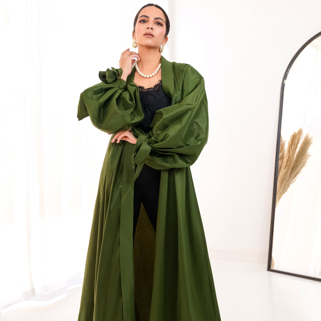 Puffed sleeves Kaftan in olive