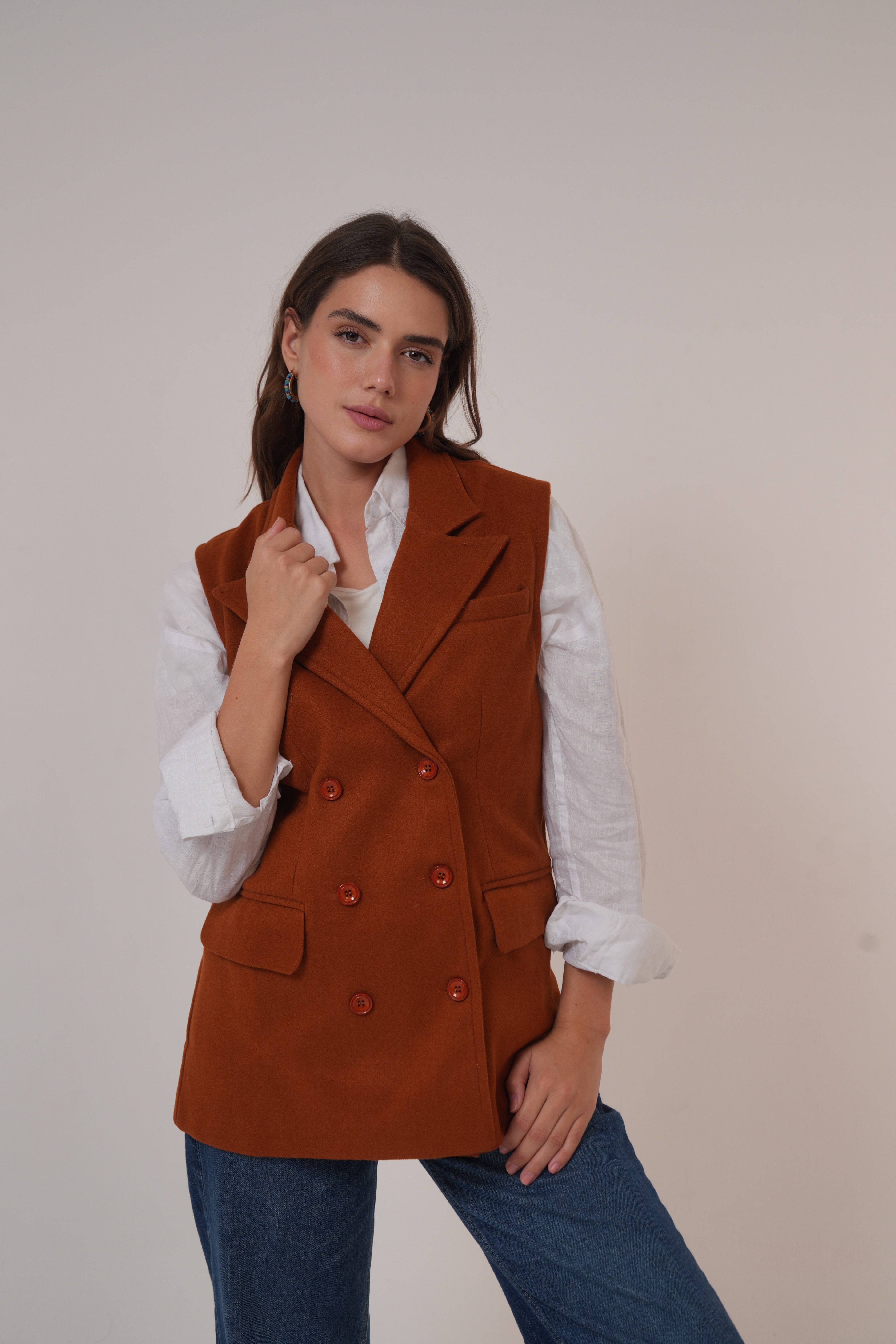 Wool Sleeveless Pocket long Vest