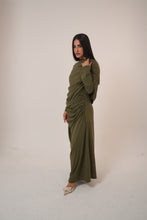 Load image into Gallery viewer, One-Side Draped Maxi Dress with Chest Cover in Olive
