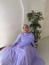 Load image into Gallery viewer, Amwaj gown with shoulder drappes in Lilac with chest cover
