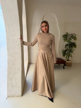 Load image into Gallery viewer, Satin half and half A-line dress in champagne
